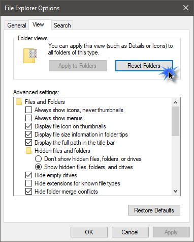 Cách đặt lại chế độ xem thư mục trong Windows 10